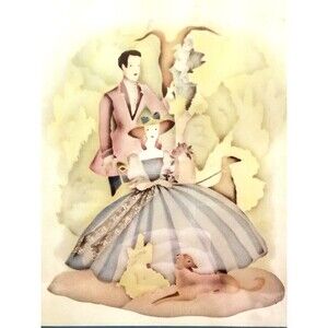 Vintage Art Deco Courting Couple 1940s Watercolor Style Framed Lithograph